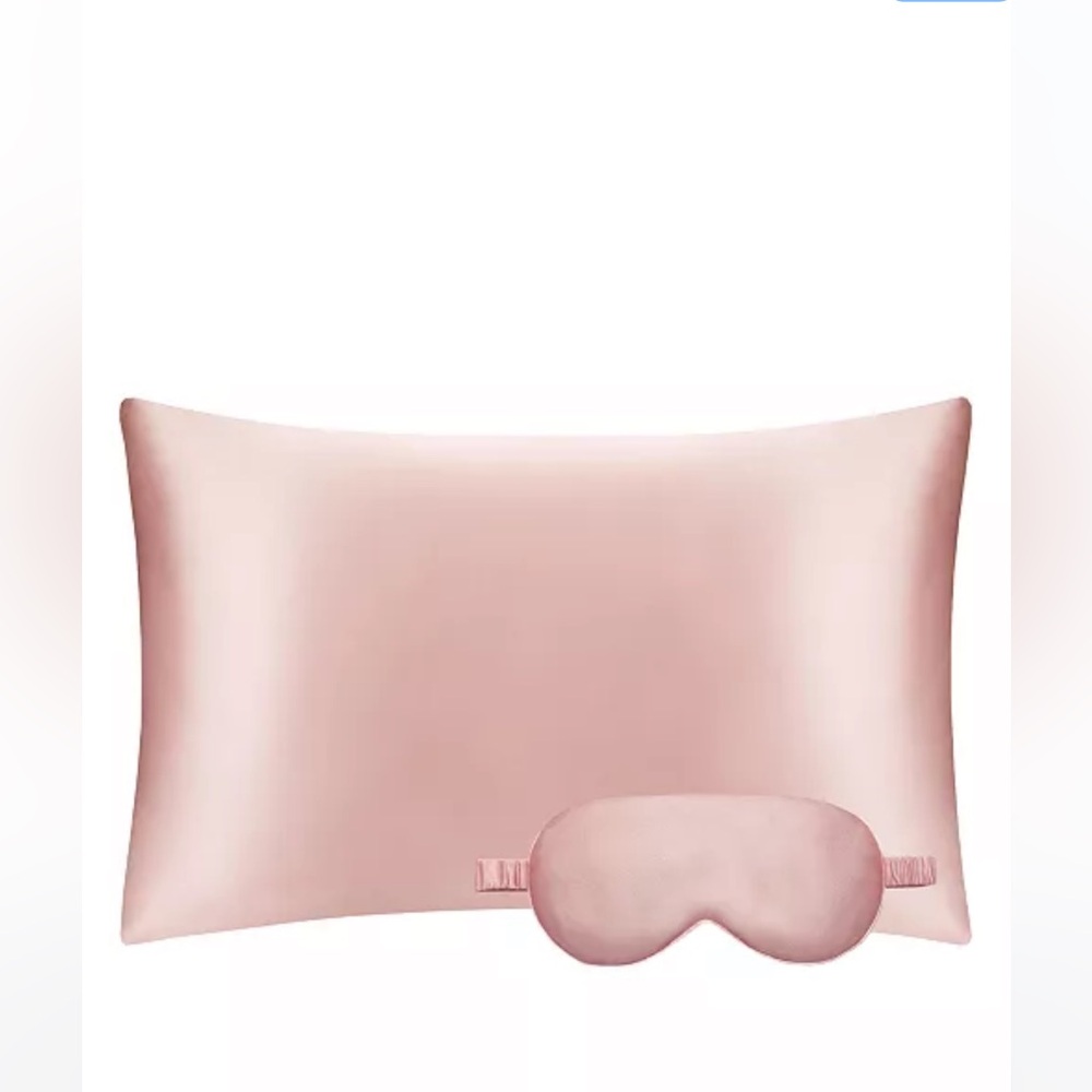 Pink Satin Pillowcase and Eye Mask Set NWT